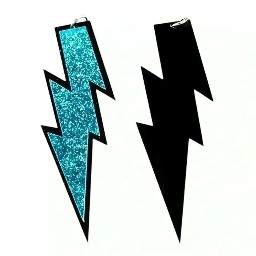 80s Retro Neon Blue Glittery Lightning Earrings, Party  Cosplay Festival Jewelry - Picture 7 of 9